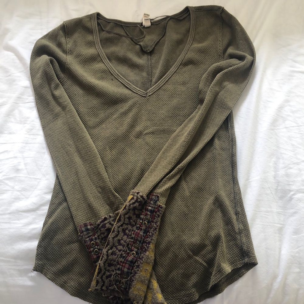 FREE PEOPLE Thermal Shirt-Olive Green